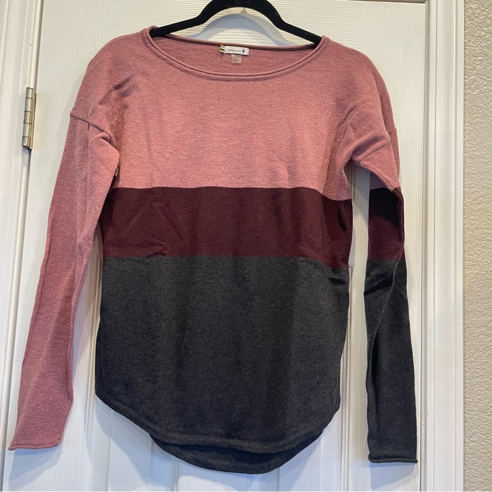 Smartwool | Colorblock Pink Gray Sweater Merino Wool | XS
